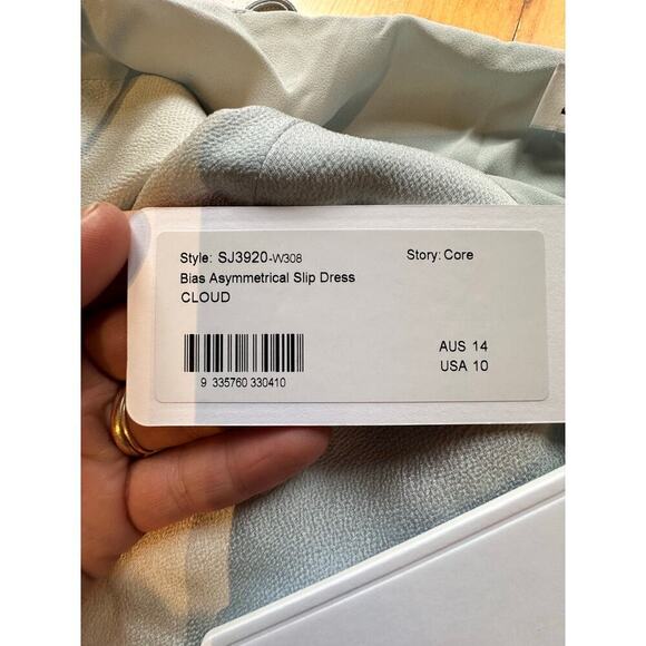 SHONA JOY Wedding Guest Asymmetric Satin Maxi Dress Pale Blue Size 10 NWT! - Picture 9 of 11